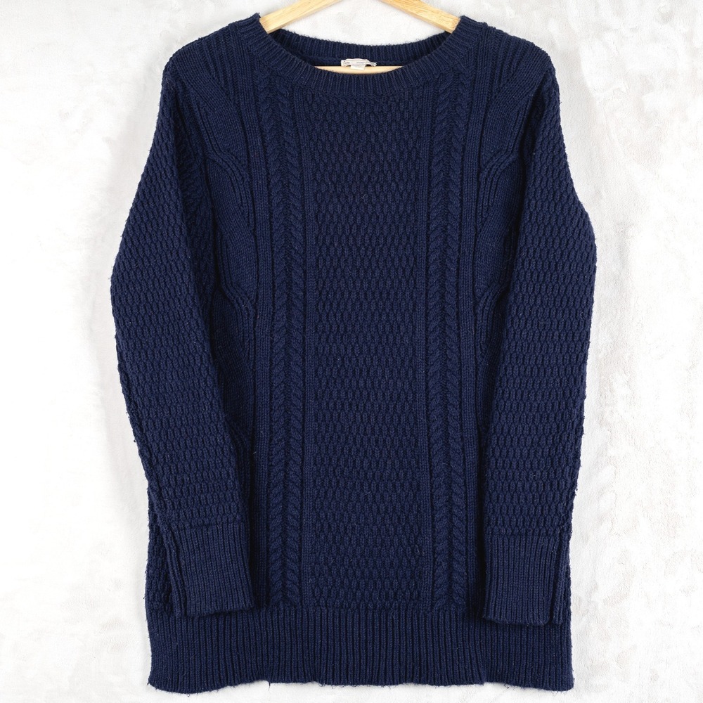 GAP Cable Knit Crewneck Sweater Navy Blue Women Size S Long Sleeve Side Slits‎